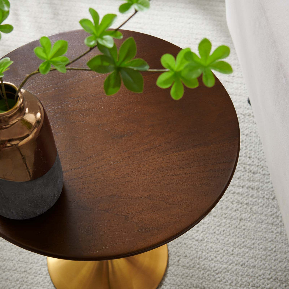 Lippa 20" Round Side Table, Gold Cherry Walnut