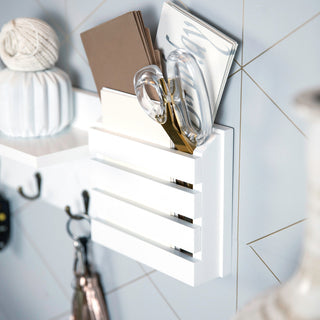 Danya B. Utility Shelf With Pocket and Hanging Hooks, White