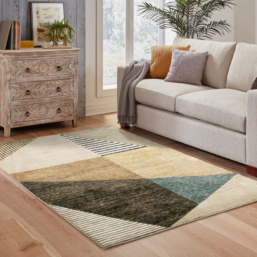 Sadie Layered Triangles Gold/Multi Area Rug, Gold/Multi, 6'7"x9'6"