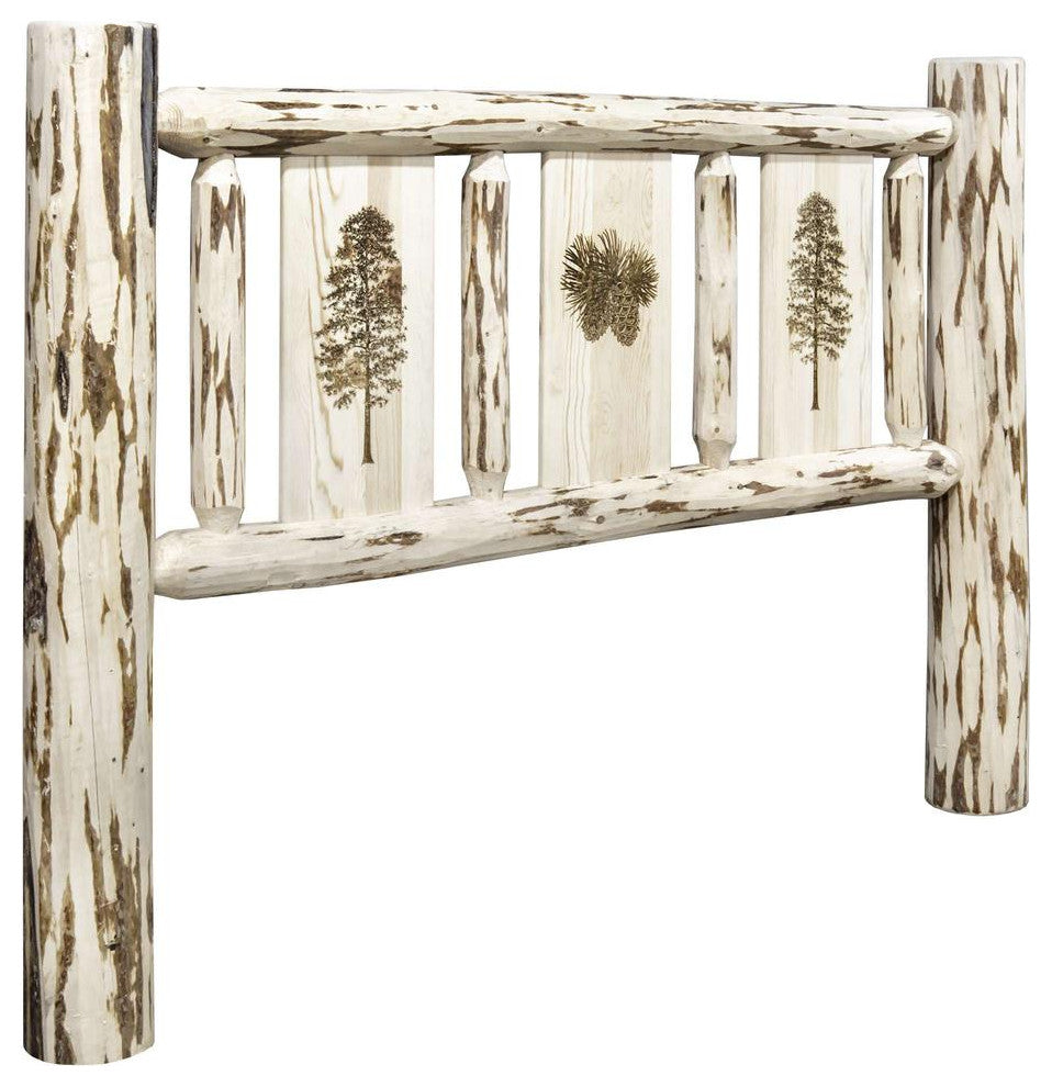Montana Collection Twin Headboard w/ Laser Engraved Pine Design, Ready to Finish