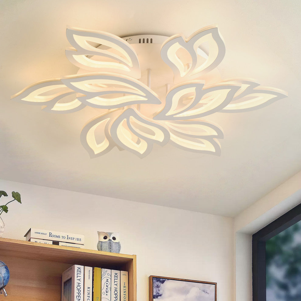 Modern White Multi-Leave Shape Semi Flush Mount LED Ceiling Light