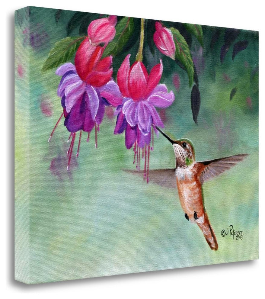 "Hummer And Pink Fuchsias" By Julie Peterson, Giclee on Gallery Wrap Canvas