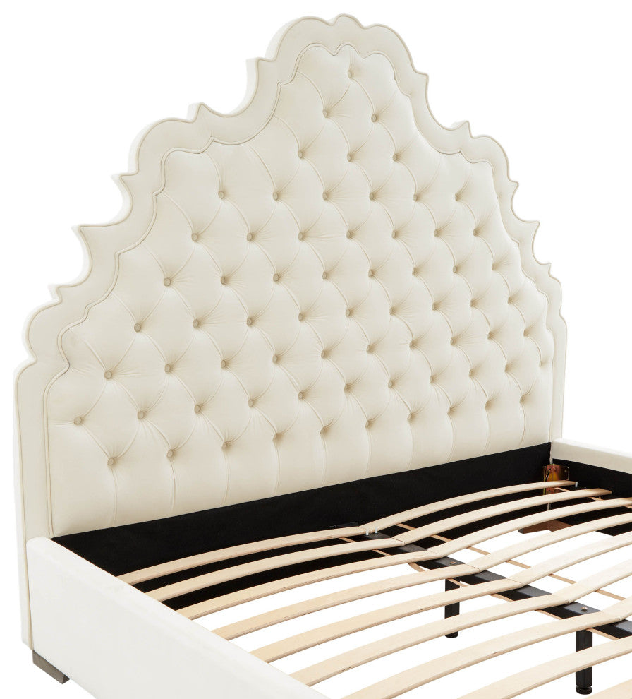 Carolina Cream Velvet Bed in King - Cream