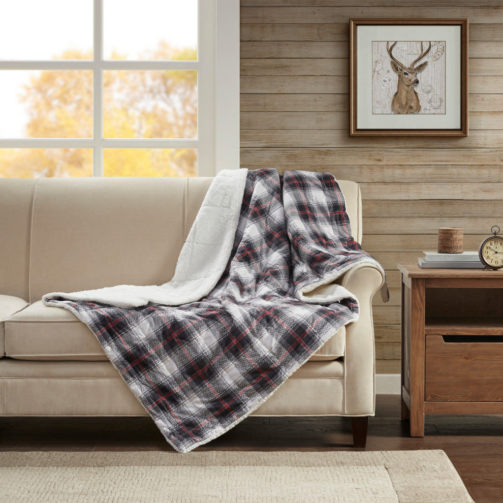 Woolrich Cottage Plaid 50x70" Berber Throw Blanket, Black