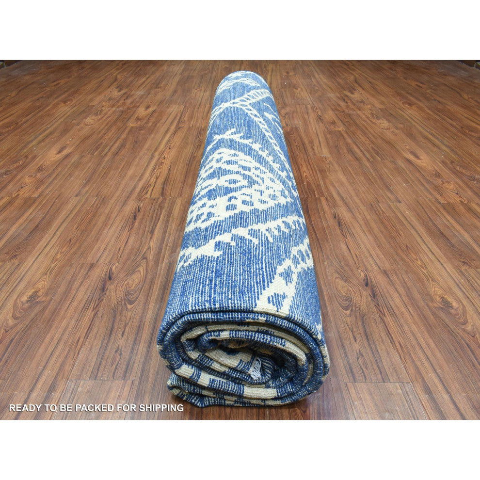 Blue Boujaad Moroccan Berber Pure Wool Hand Knotted Oversized Rug, 12'2"x15'2"