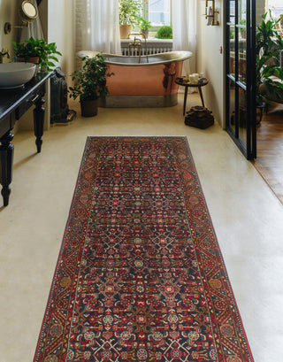 Fine Vintage Distressed Afsoon Navy/Red Runner, 3'10 x 10'10
