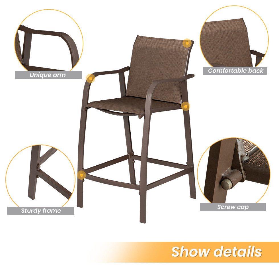 Aluminum Patio Bar Set Bar Stools and Table Set, Brown