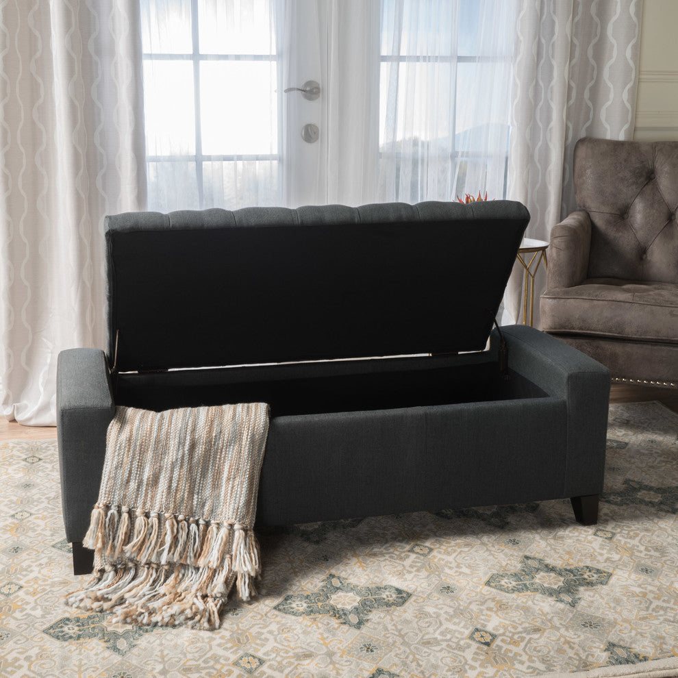 GDF Studio Seattle Tufted Storage Ottoman Bench, Dark Gray