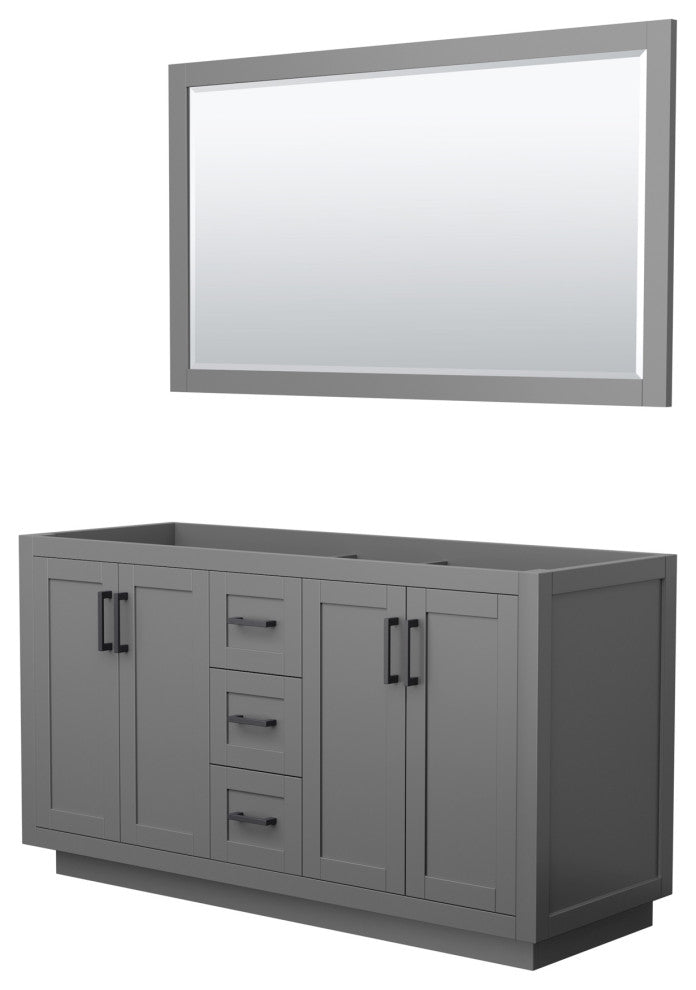 60" Double Bathroom Vanity, Dark Gray, No Countertop, Black Trim, 58" Mirror