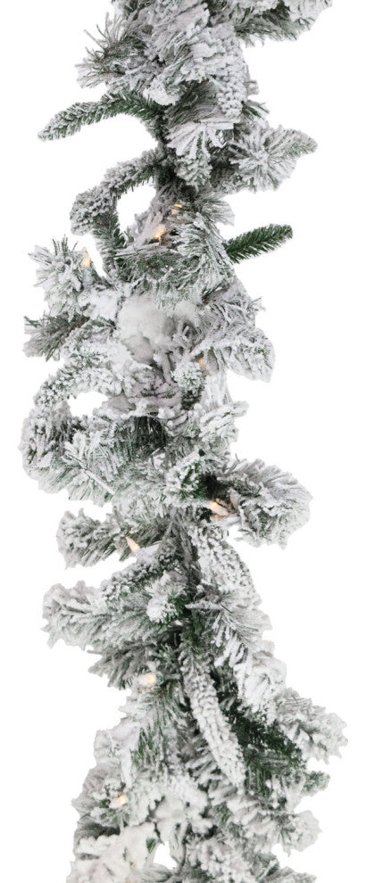 9-Ft. Mountain Pine Flocked Garland With Warm White LED Lights