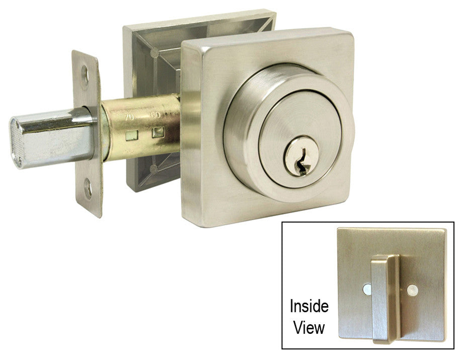 Square Contemporary Door Lever, Style 8048, Satin Nickel, Deadbolt