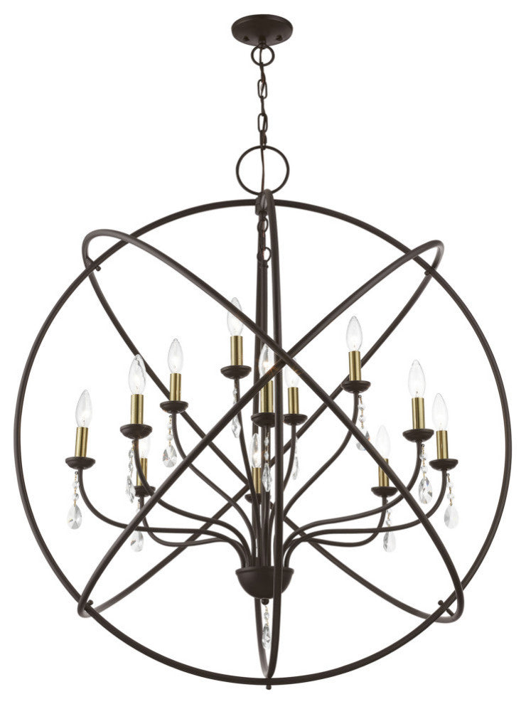 Aria 12 Light Bronze With Antique Brass Finish Candles Grande Foyer Chandelier