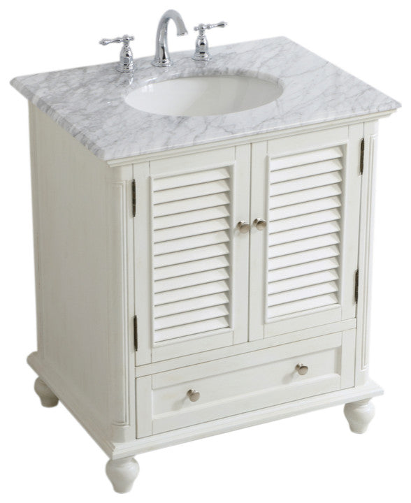Home Living Single Bathroom Vanity, Antique White, 30"