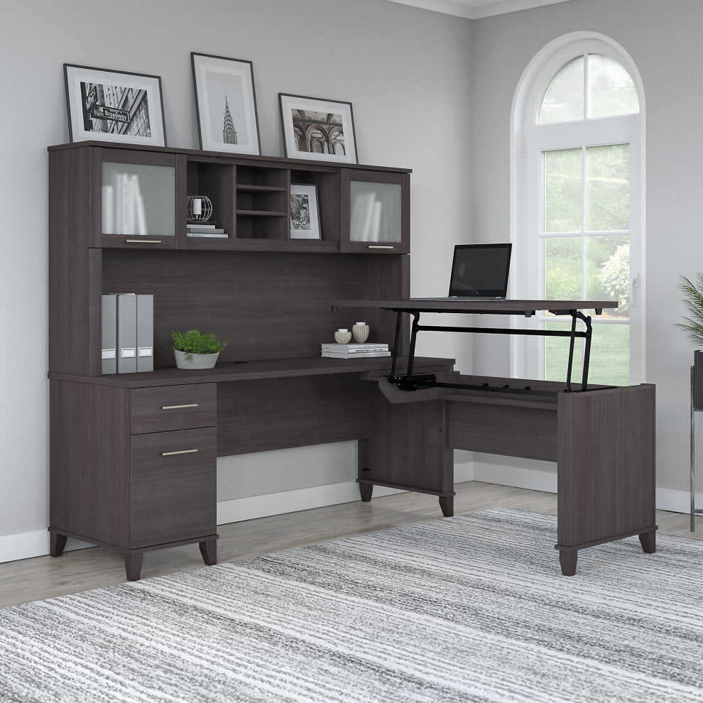 Bush Somerset 72" Sit to Stand L Shaped Desk With Hutch, Storm Gray