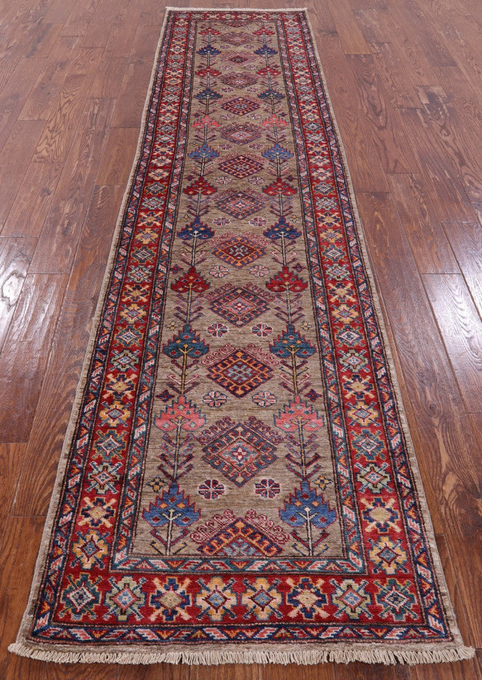 Runner Super Kazak Handmade Wool Rug 2' 6" X 10' 2" Q7499