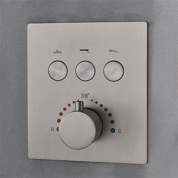 Monreale 20"x40" Brushed Nickel Rainfall Shower System and 3 Body Jets, Non Led