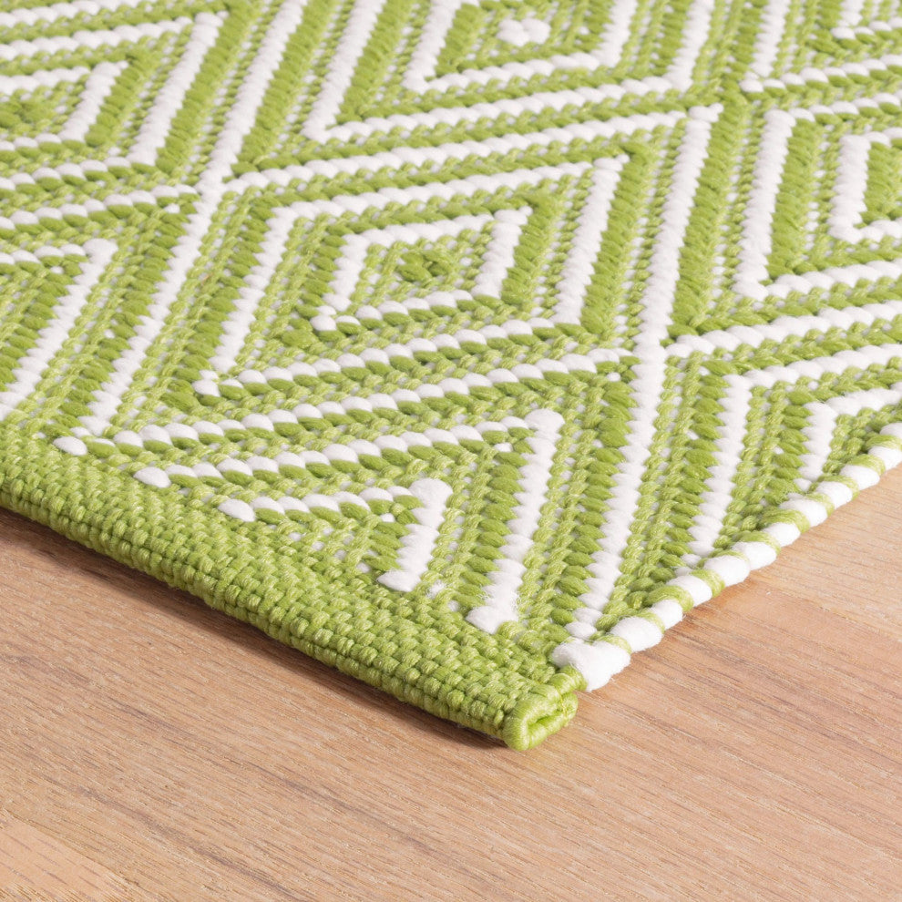 Dash & Albert Diamond Sprout/White Handwoven Indoor/Outdoor Rug, Green, 6' x 9'