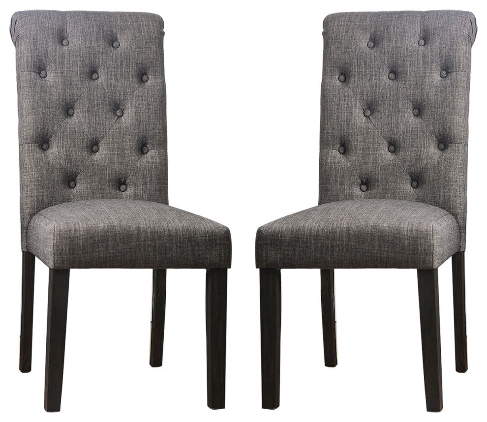 Set of 2 Dining Chairs, Antique Black and Gray