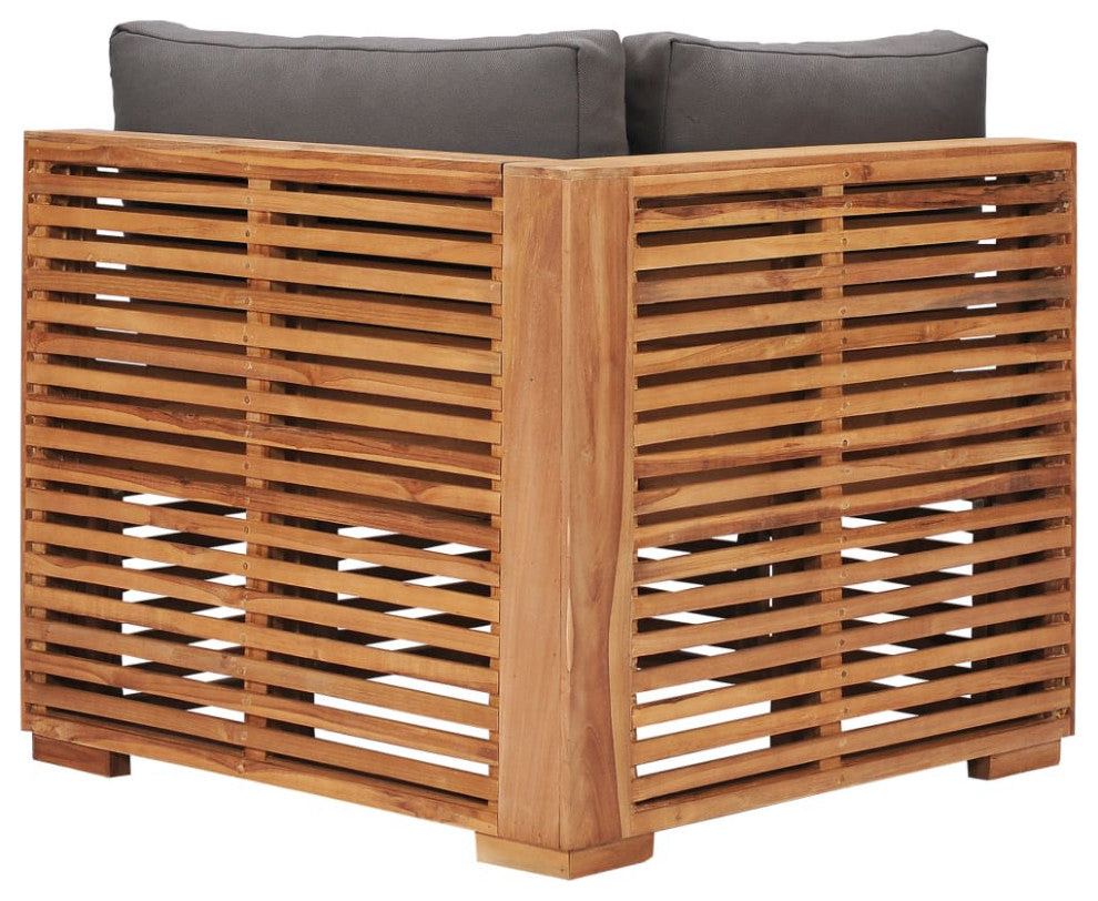 vidaXL Patio Corner Sofa With Gray Cushion Solid Teak Wood