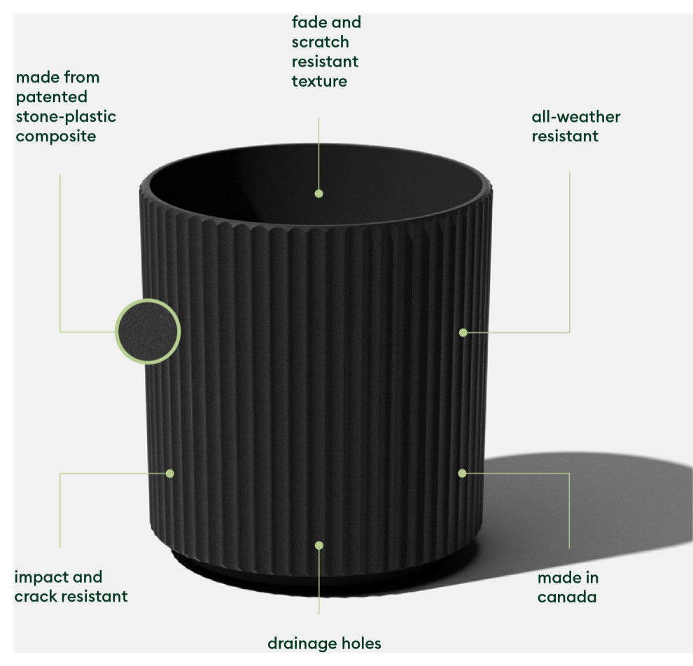Veradek Demi Series Planter, Black, 16", 2 Pack