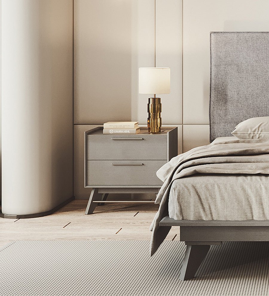 Mid-Century Modern Night Stand, Gray 2-Drawer