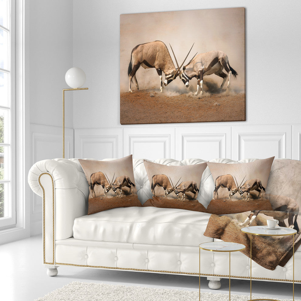 Gemsbok Antelopes Fighting African Wall Throw Pillow, 16"x16"