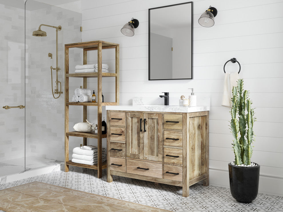 Malibu Mango 42 Single Sink Bath Vanity in Natural 2" Carrara Quartz