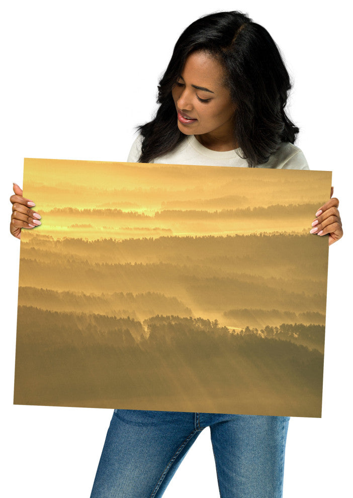 Golden Mist Valley - Hills & Mountain Range Landscape Wall Art Prints, 16" X 20"