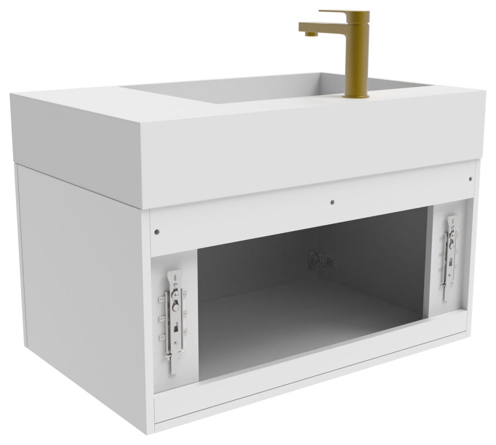 CastelloUSA Amazon 30" Left Wall Mounted Bathroom Vanity Set, White, White Top, Gold Handles
