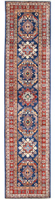 Hand Knotted Navy Blue Afghan Super Kazak Soft Wool Runner Rug, 2'6" x 11'0"