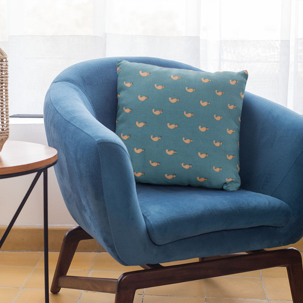 Plutus Blue Beaded Motif Luxury Throw Pillow, 22"x22"