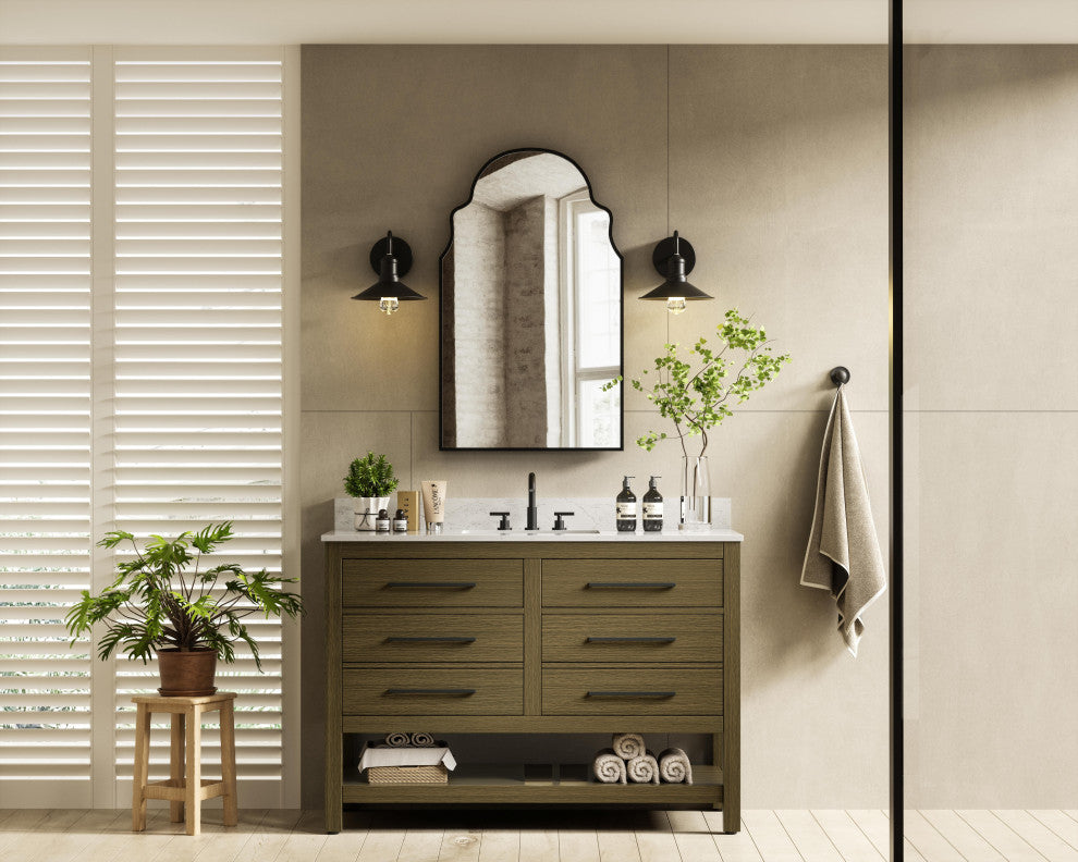 Home Living 48" Single Bathroom Vanity, Chestnut Brown With Backsplash