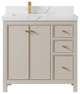 Chicago 36" Left Offset Bathroom Vanity, Fine Grain 2" Calacatta Laza