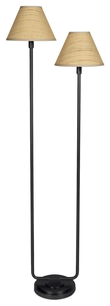 Polly Floor Lamp, Blackened Brass With Rattan Shade