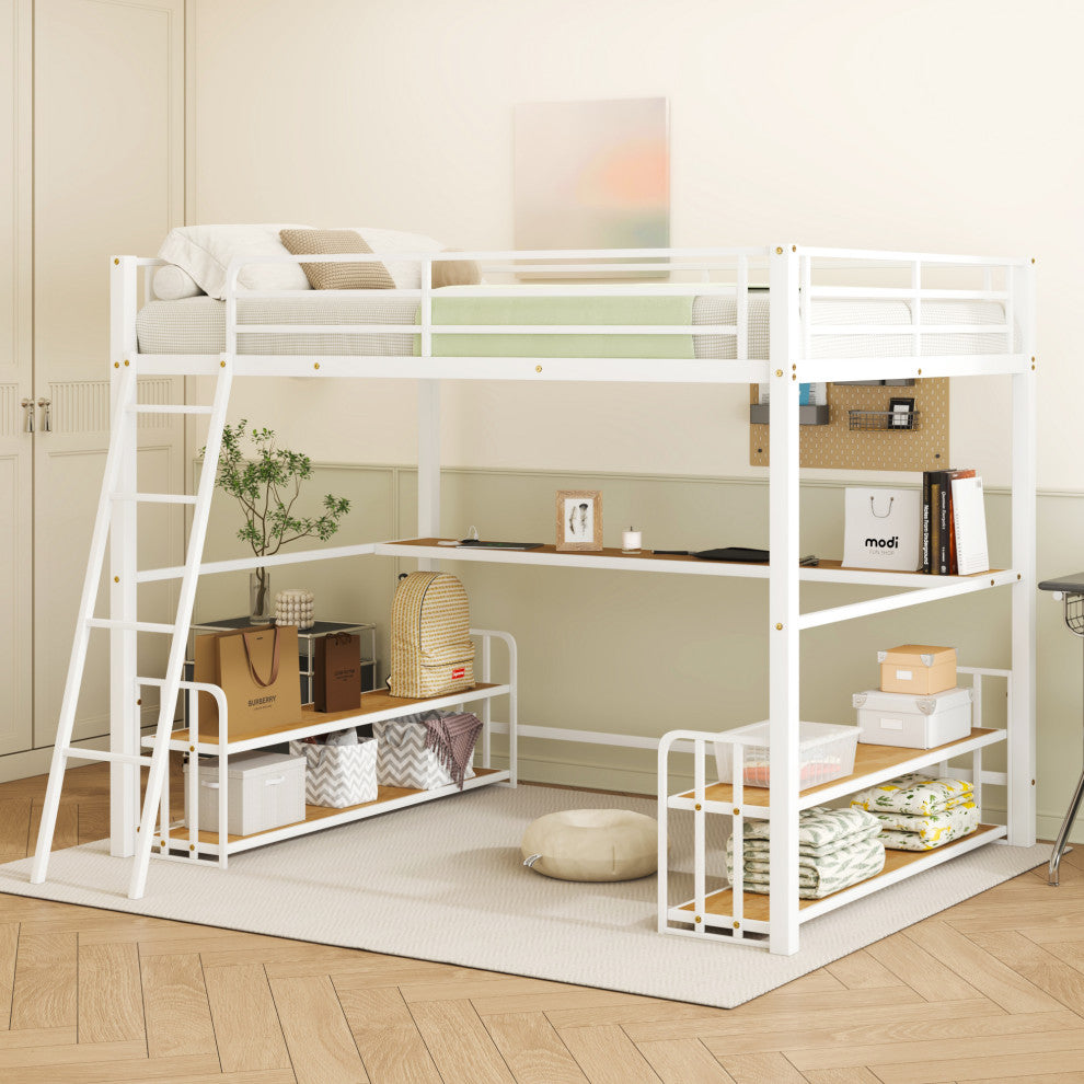 Gewnee Full Size Metal Loft Bed with Desk