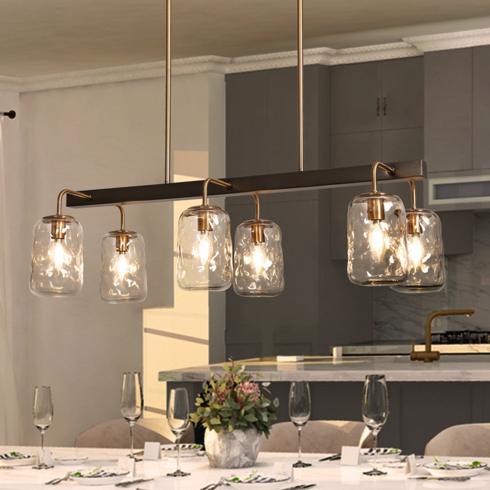 LNC 6-Light Black and Gold Modern Mason Jar Linear Large Kitchen Island Light