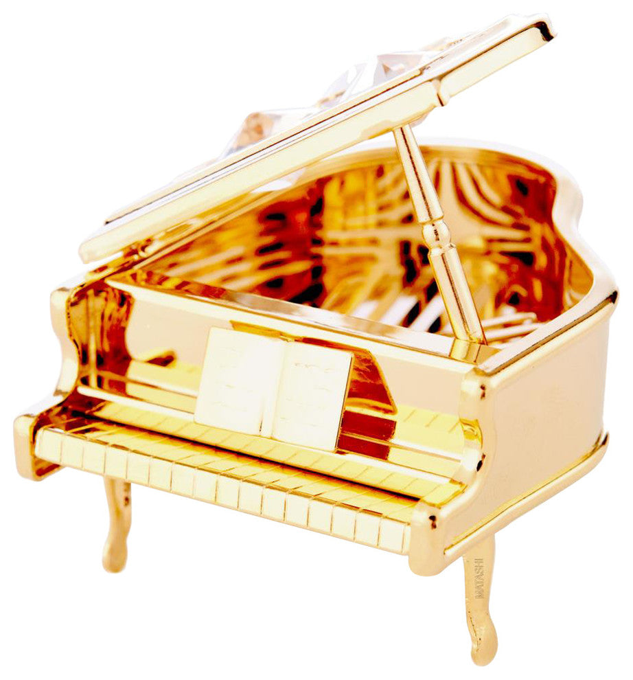 24K Gold Plated Crystal Studded Grand Piano Ornament