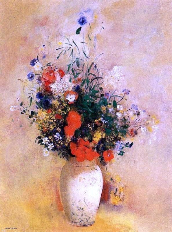 Odilon Redon Flowers in a Chinese Base, Gallery Wrapped Canvas Print, 21"x28"