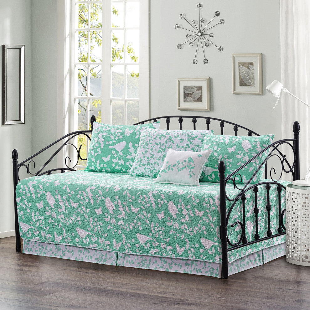 Birdsong 6-Piece Quilted Daybed Set, Teal, Daybed, 75"x39"