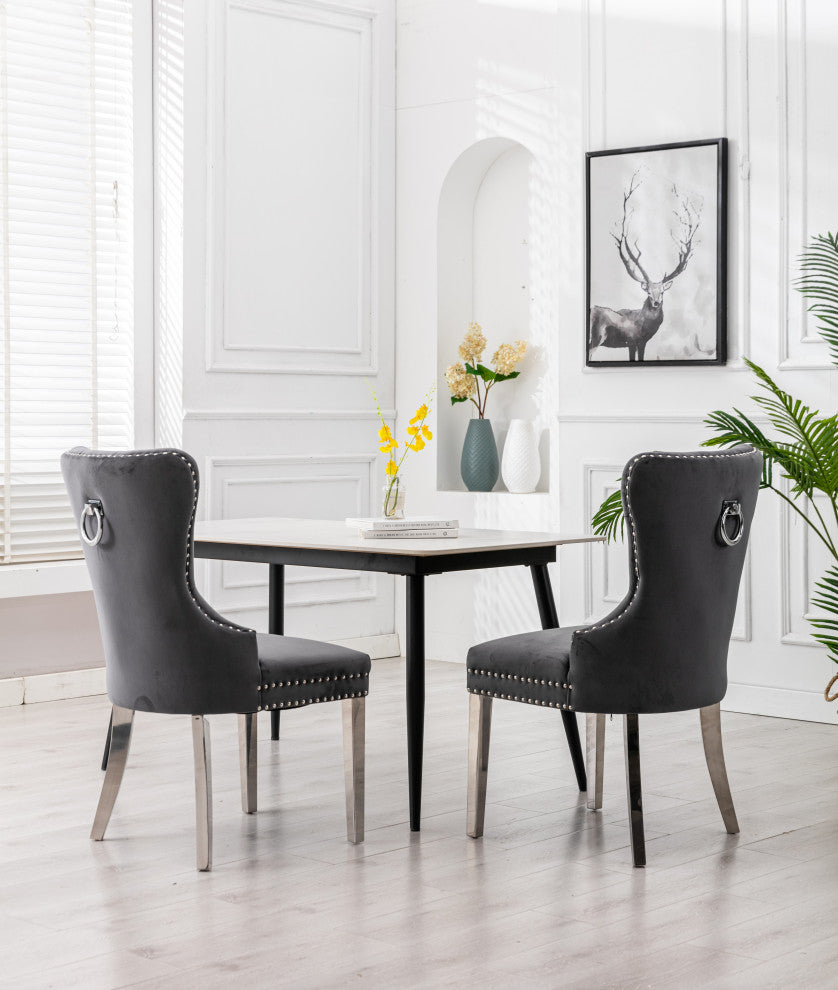Home Beyond Tufted Velvet Wingback Dining Chairs Set of 2, Gray