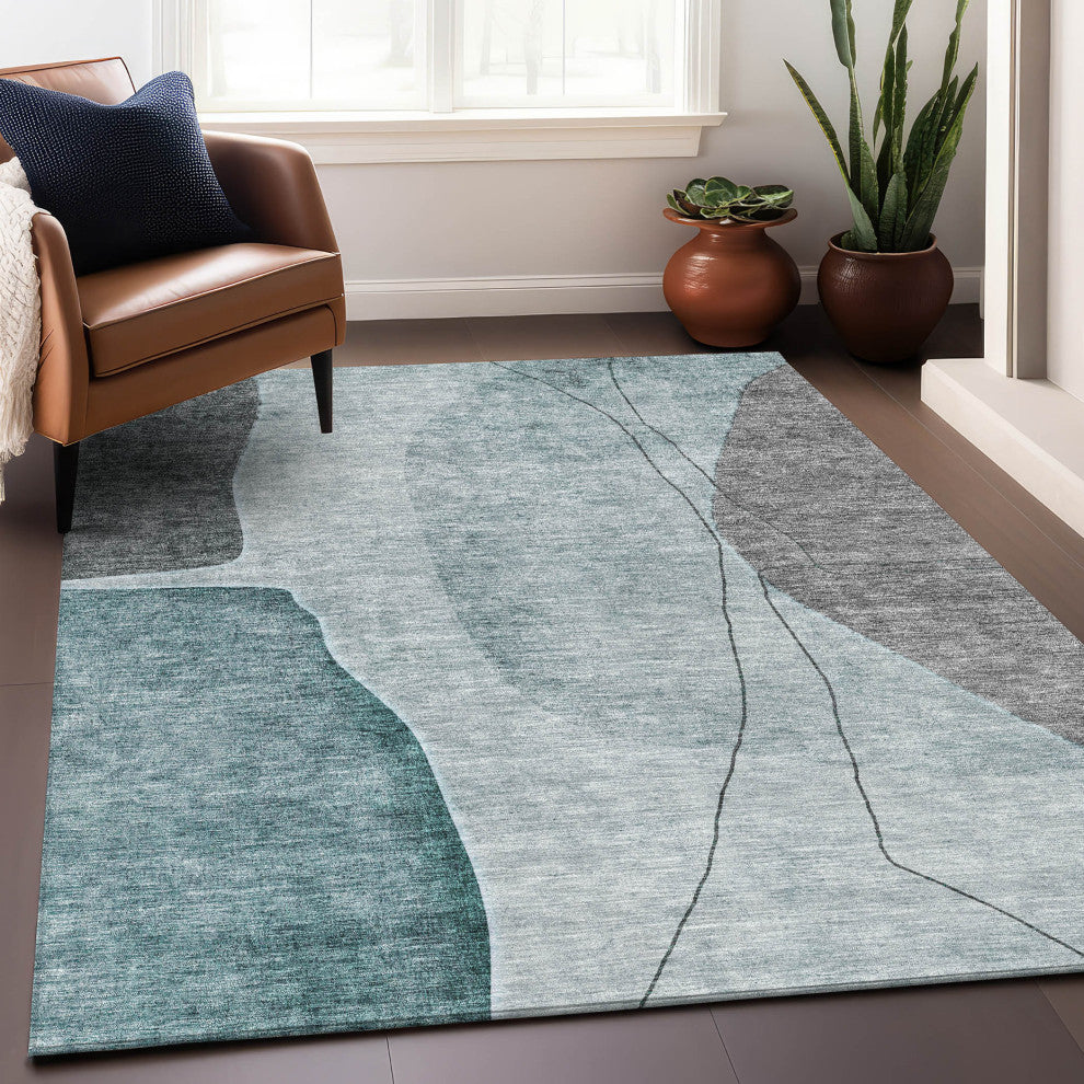 Premium Machine Washable Mayfield AMF696 Teal 5' x 7'6" Rug