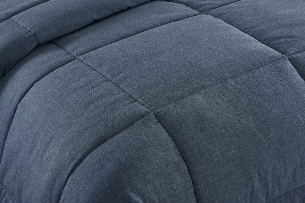 Washed Cotton Comforter Mini Set, Blue, King