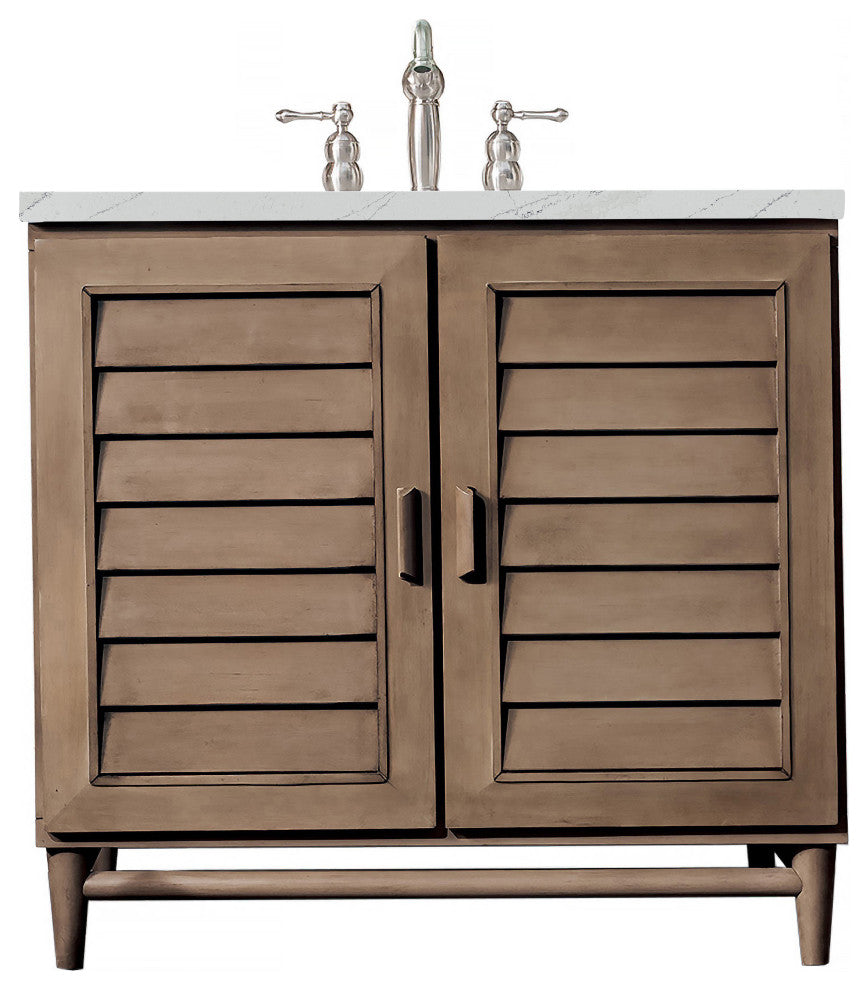 James Martin 620-V36-WW-3ENC 36" Whitewashed Walnut Single Vanity + Quartz Top