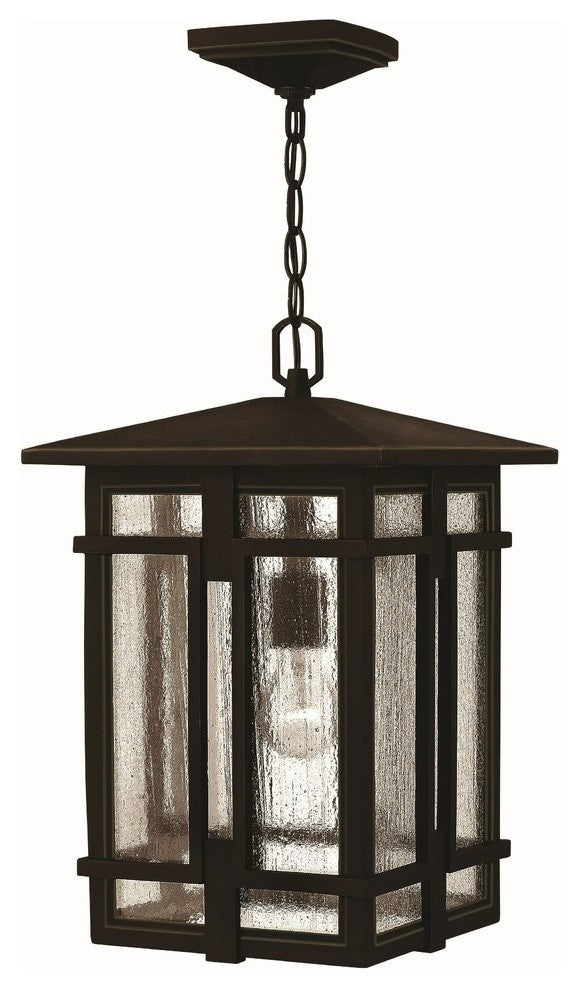 Tucker Outdoor Hanging Lantern, Oil Rubbed Bronze With Clear Seedy Glass