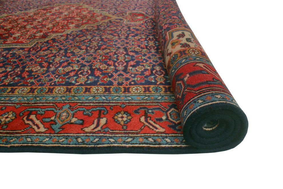 Fine Vintage Distressed Kokayi Navy/Rust Rug, 6'4x9'7