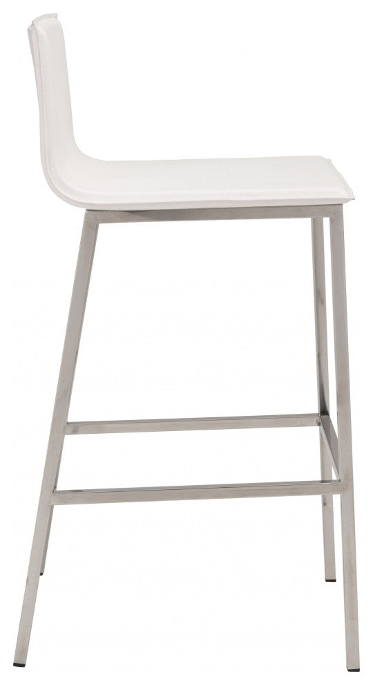 Set of Two Designer White Faux Leather and Steel Barstools