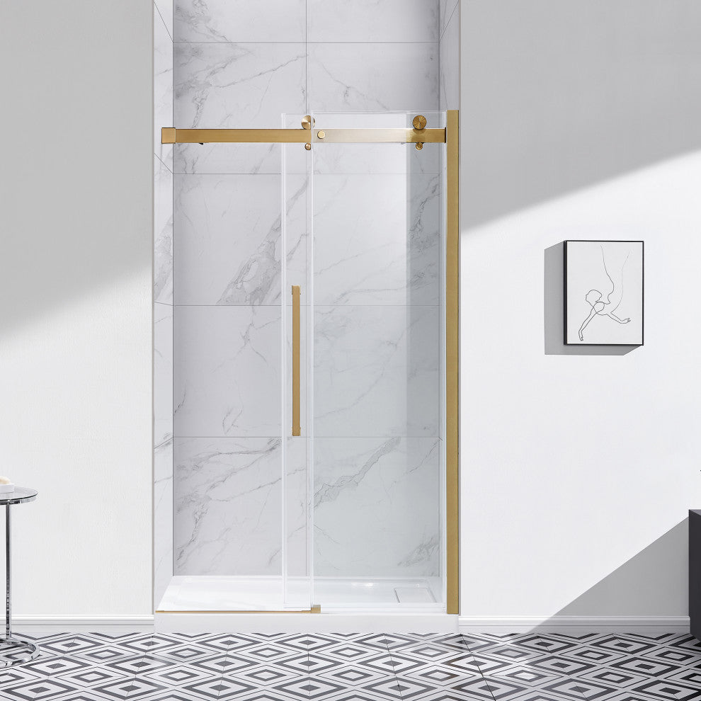 Bel Soft-Close Frameless Sliding Soft Close Shower Door, Gold, 48"