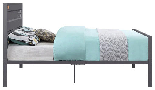 Benzara BM204613 Metal Full Size Bed with Straight Leg Support, Gray
