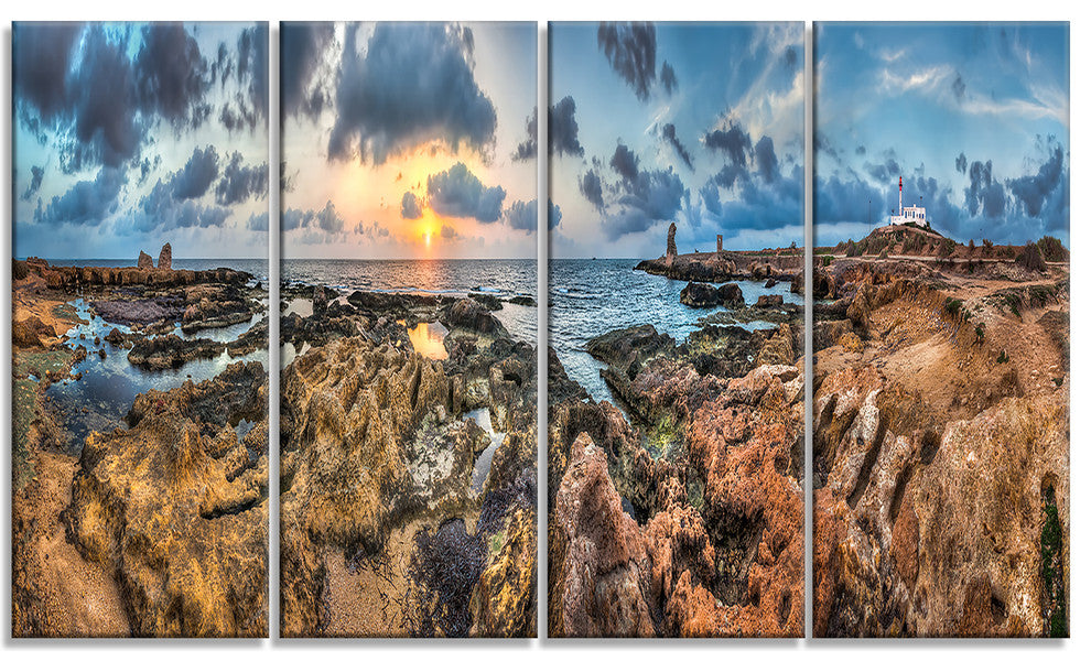 "Rocky With Historic Ruins Evening" Landscape Wall Art, 4 Panels, 48"x28"