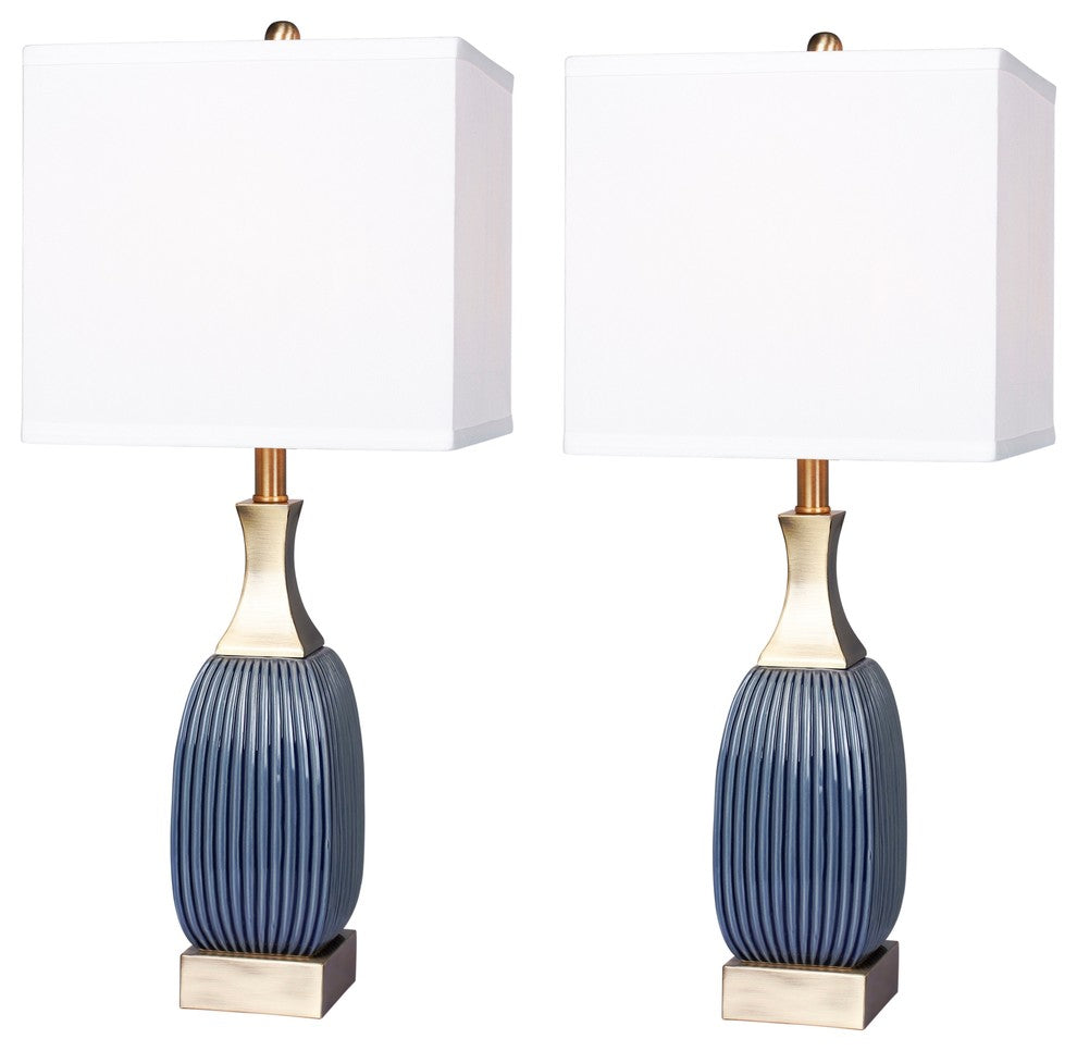 Blue Ceramic & Ant. Brass, Table Lamps, 26.5"